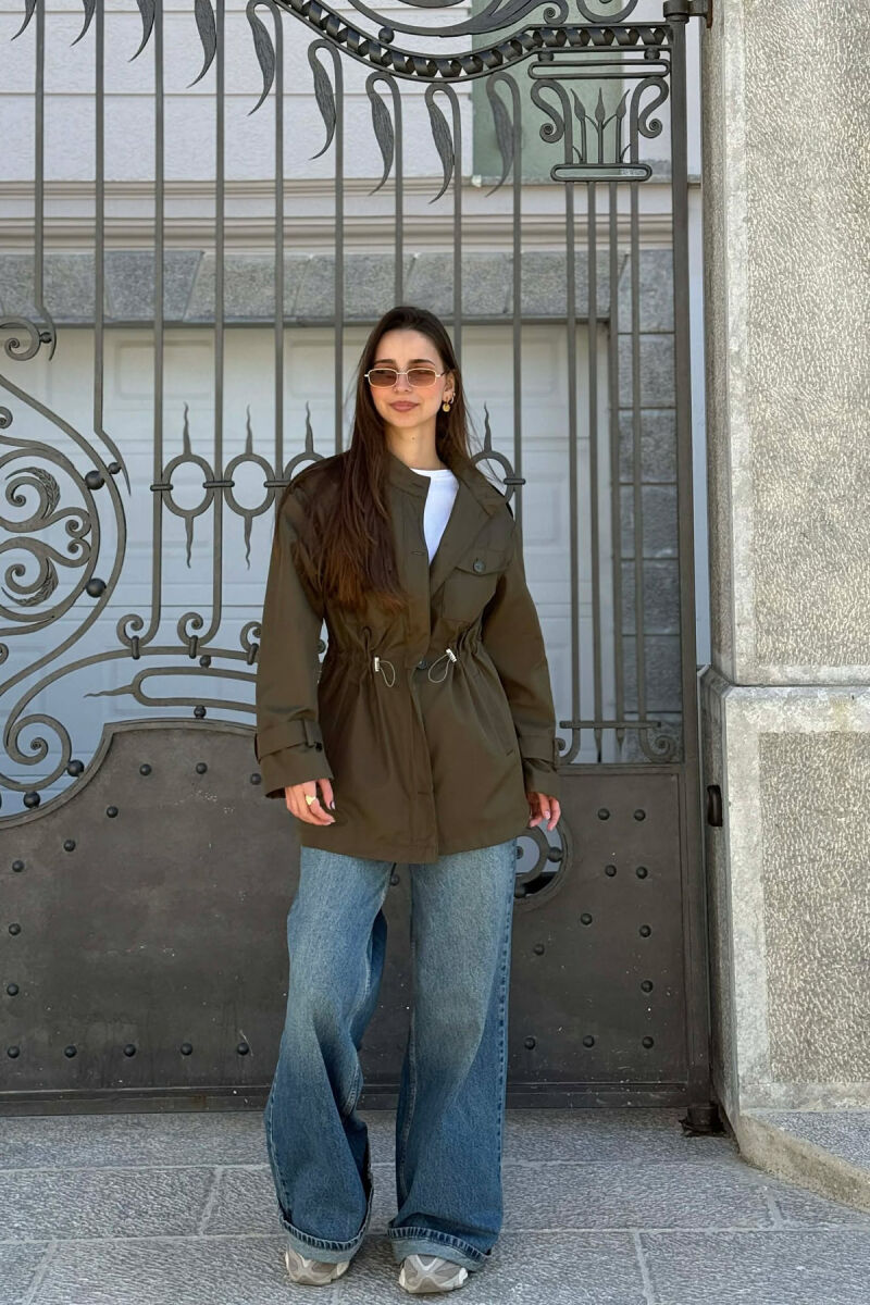 ELASTIC WAIST ONE COLOR WOMEN JACKET GREEN/JESHILE - 3