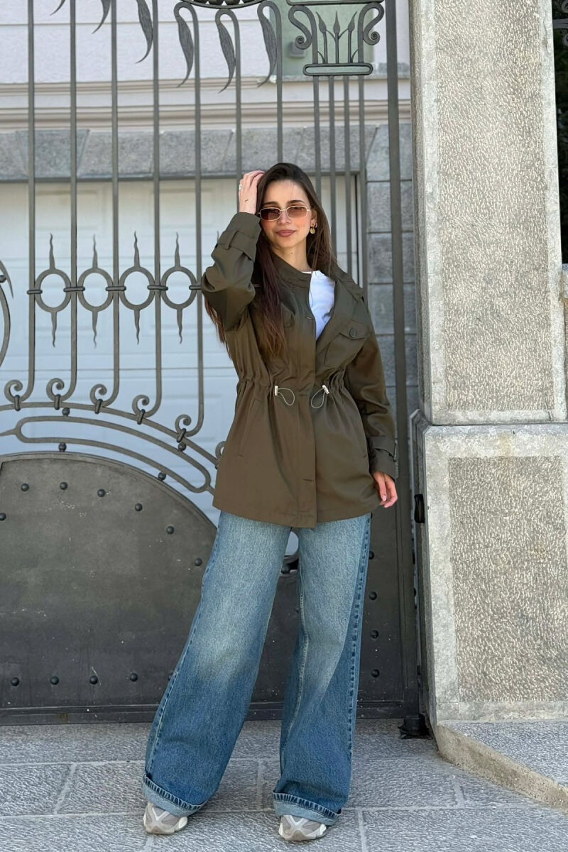 ELASTIC WAIST ONE COLOR WOMEN JACKET GREEN/JESHILE - 4