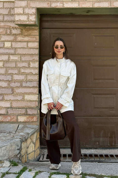 ELASTIC WAIST ONE COLOR WOMEN JACKET WHITE-E BARDHE - 2