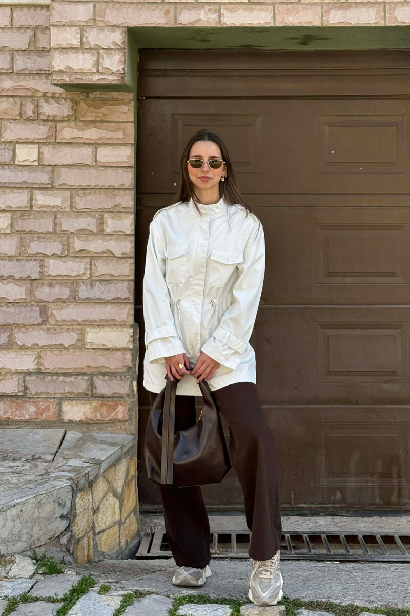 ELASTIC WAIST ONE COLOR WOMEN JACKET WHITE-E BARDHE - 2