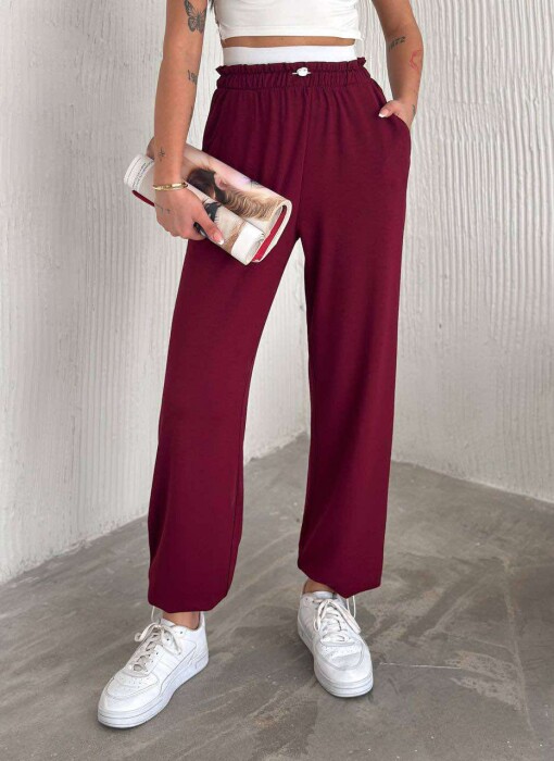 ELASTIC WAIST WOMEN SWEATPANTS IN BURGUNDY COLOR 