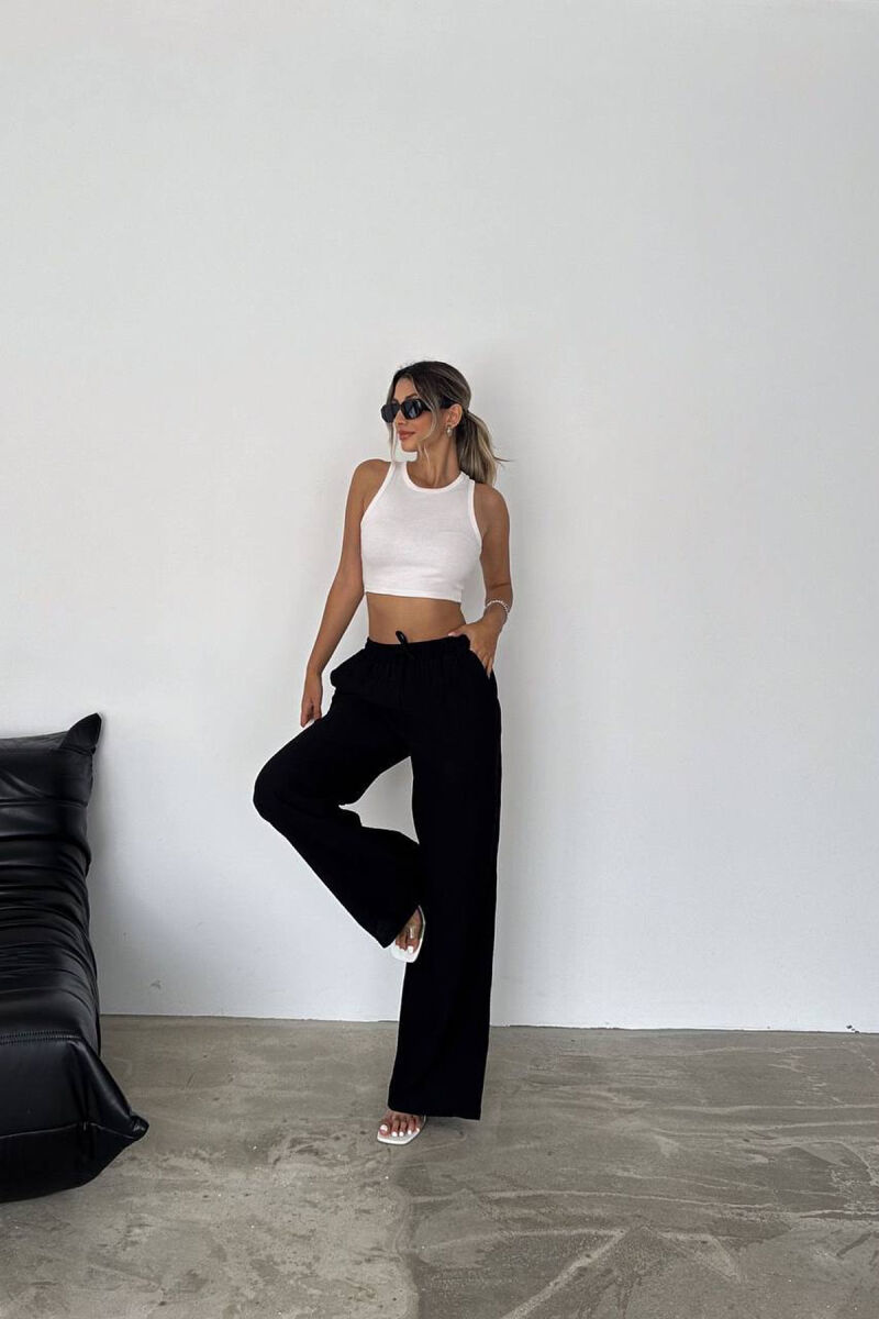 ELASTIC WAIST ONE COLOR WOMEN TROUSERS BLACK/ E ZEZE - 1