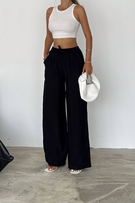 ELASTIC WAIST ONE COLOR WOMEN TROUSERS BLACK/ E ZEZE - 2