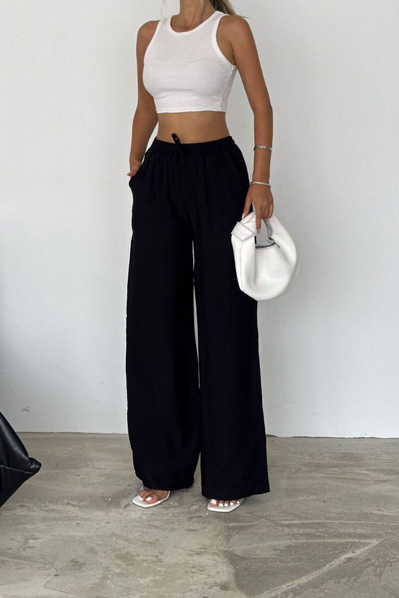 ELASTIC WAIST ONE COLOR WOMEN TROUSERS BLACK/ E ZEZE - 2