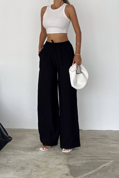 ELASTIC WAIST ONE COLOR WOMEN TROUSERS BLACK/ E ZEZE - 3