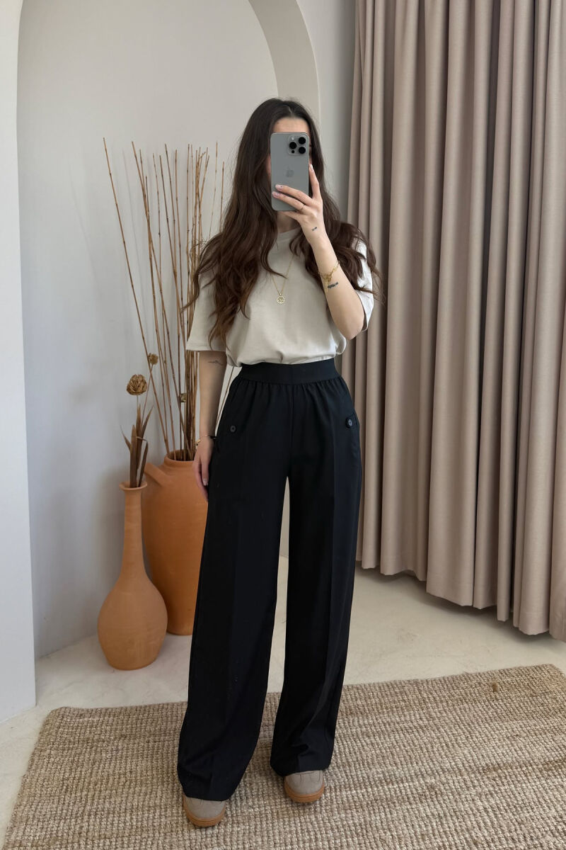 ELASTIC WAIST ONE COLOR WOMEN TROUSERS BLACK/ E ZEZE - 2