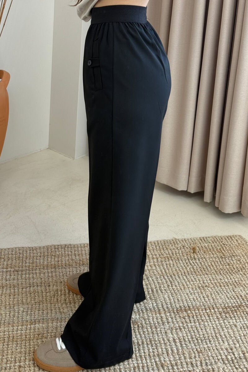 ELASTIC WAIST ONE COLOR WOMEN TROUSERS BLACK/ E ZEZE - 4