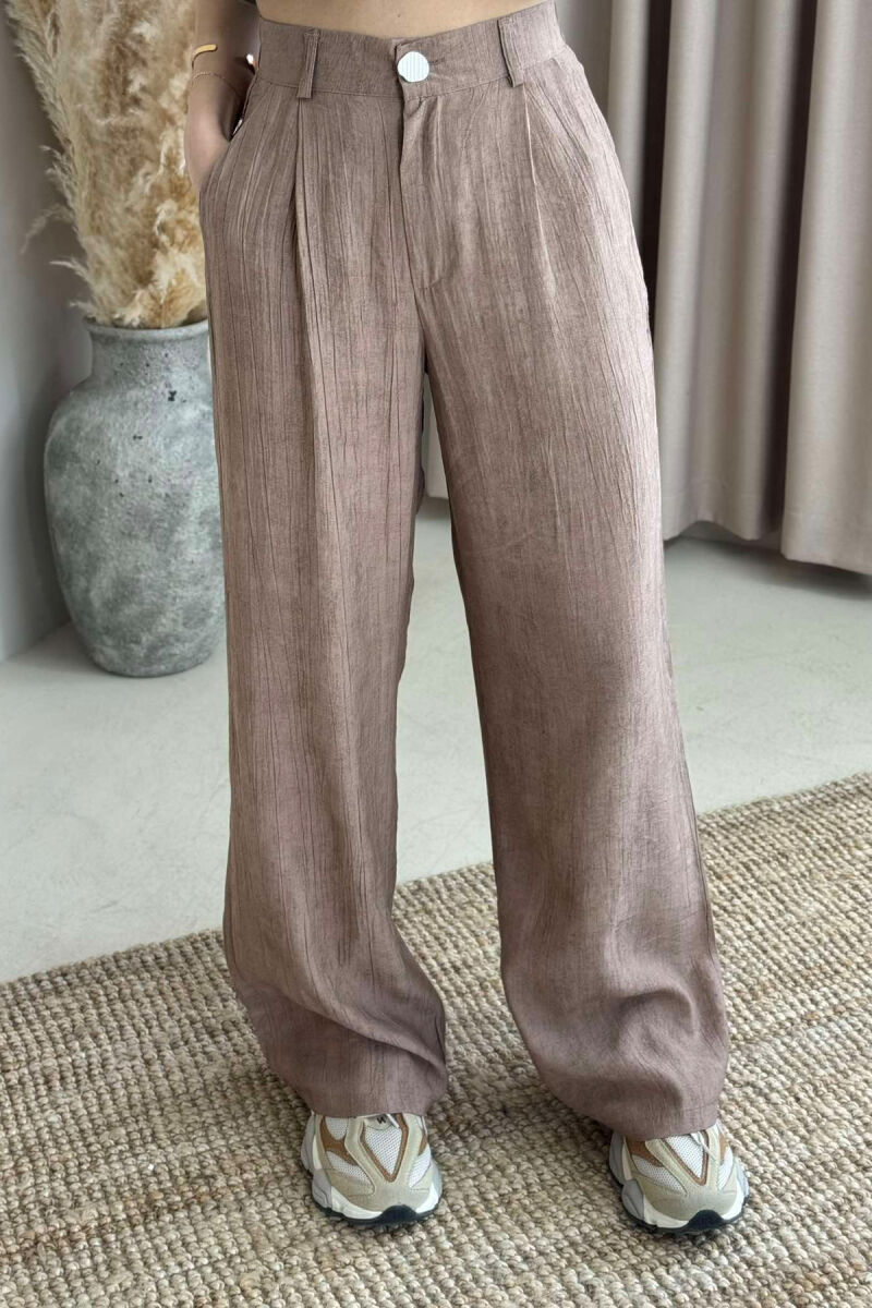 ELASTIC WAIST ONE COLOR WOMEN TROUSERS BROWN/KAFE - 3