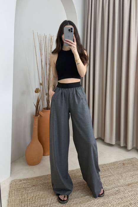 ELASTIC WAIST ONE COLOR WOMEN TROUSERS DARK GREY/GEE 