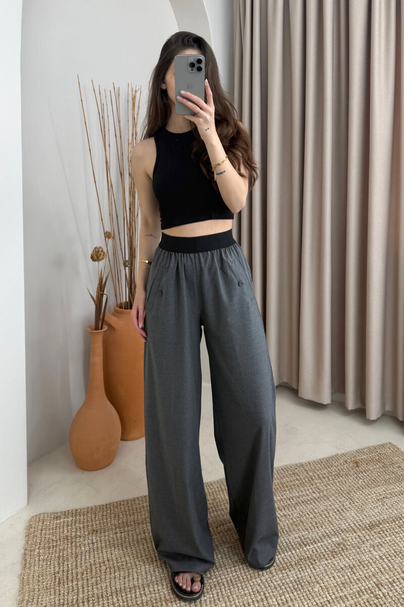 ELASTIC WAIST ONE COLOR WOMEN TROUSERS DARK GREY/GEE - 2