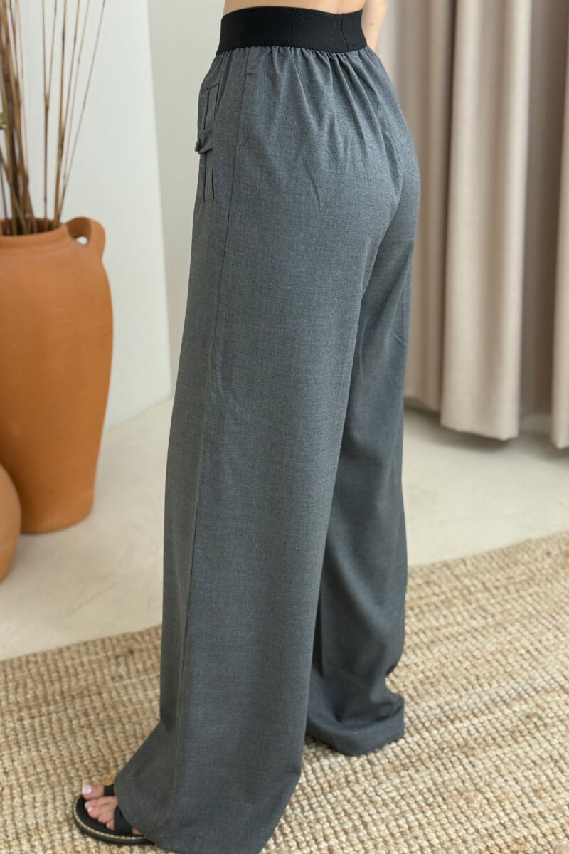 ELASTIC WAIST ONE COLOR WOMEN TROUSERS DARK GREY/GEE - 4