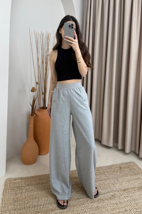 ELASTIC WAIST ONE COLOR WOMEN TROUSERS LIGHT GREY/GZ 