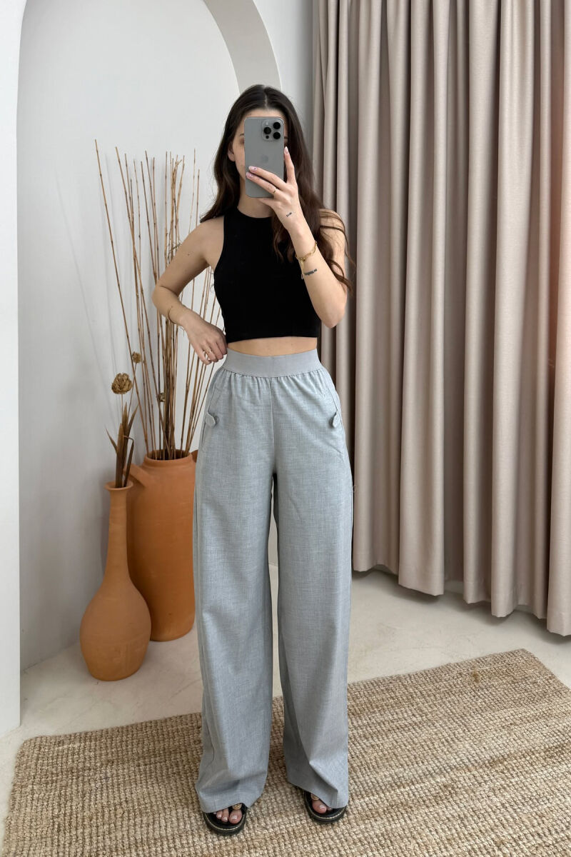 ELASTIC WAIST ONE COLOR WOMEN TROUSERS LIGHT GREY/GZ - 2