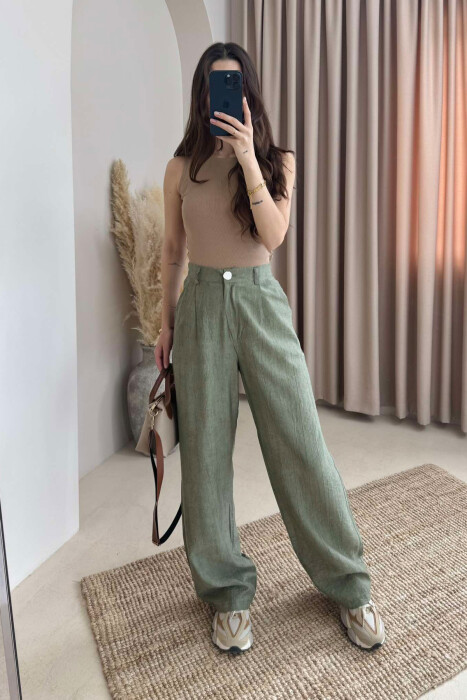 ELASTIC WAIST ONE COLOR WOMEN TROUSERS OLIVE/ULLI 