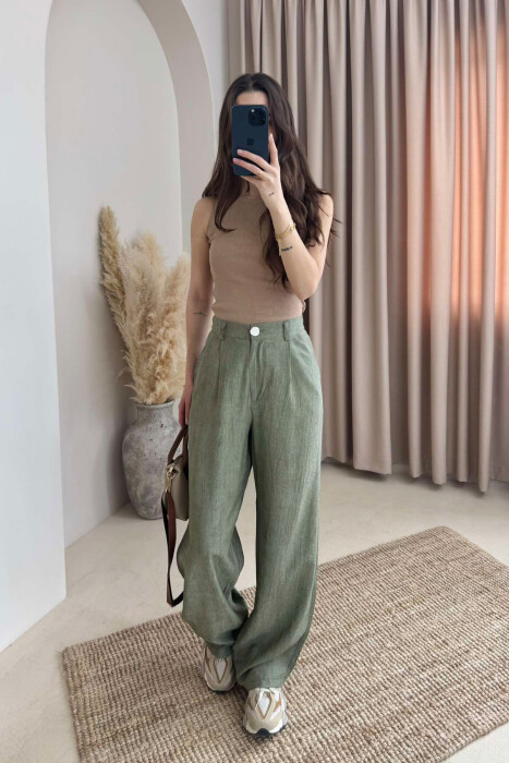 ELASTIC WAIST ONE COLOR WOMEN TROUSERS OLIVE/ULLI - 2