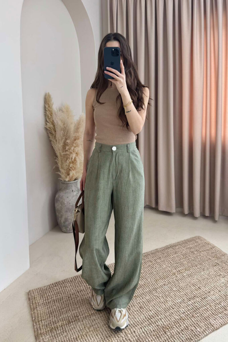 ELASTIC WAIST ONE COLOR WOMEN TROUSERS OLIVE/ULLI - 2