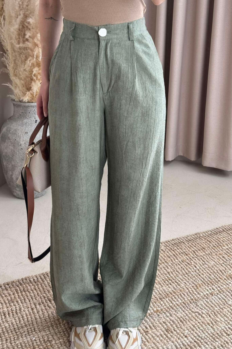 ELASTIC WAIST ONE COLOR WOMEN TROUSERS OLIVE/ULLI - 3
