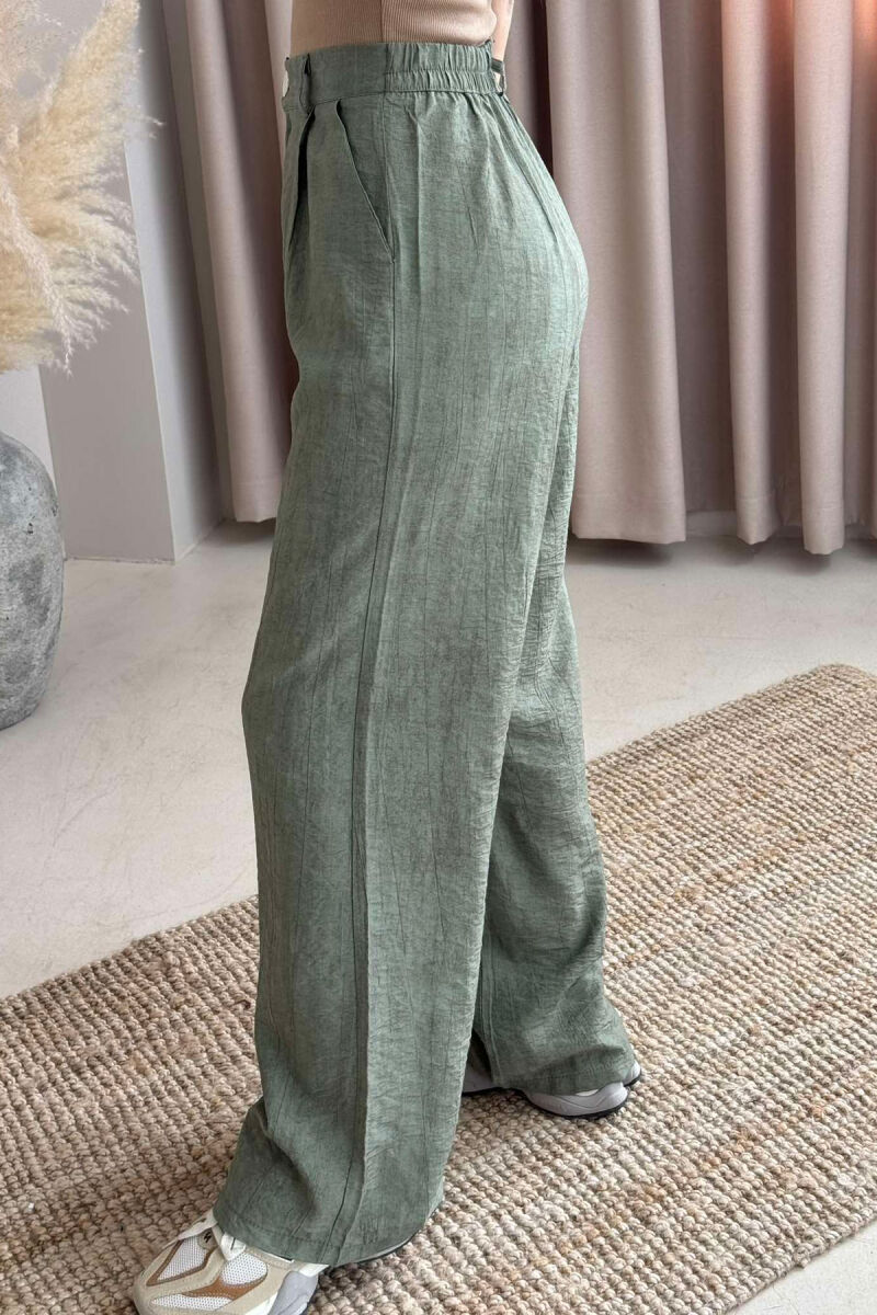 ELASTIC WAIST ONE COLOR WOMEN TROUSERS OLIVE/ULLI - 4