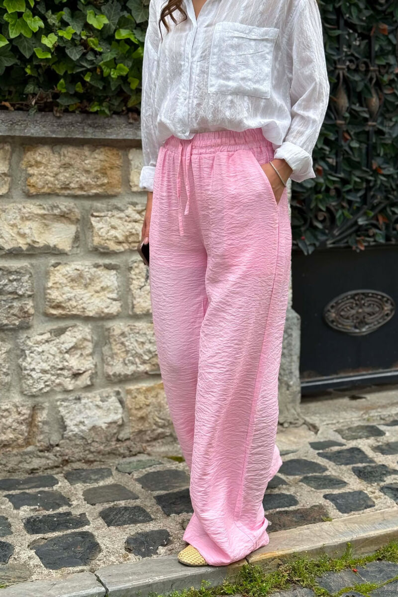 ELASTIC WAIST ONE COLOR WOMEN TROUSERS PINK/ROZE - 4