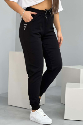 ELASTIC WAIST SIMPLE WOMEN SWEATPANTS BLACK-GREY/ZEGR 