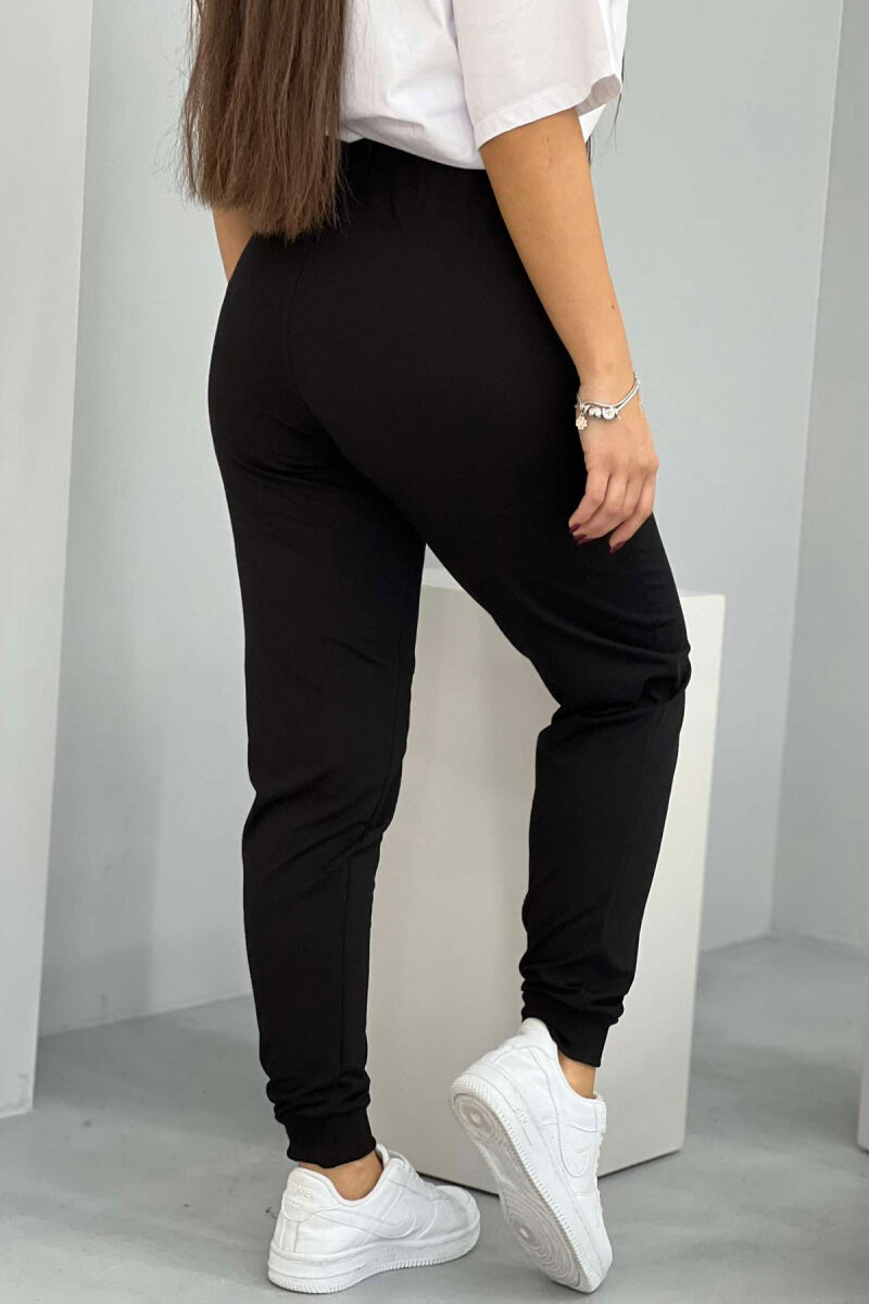 ELASTIC WAIST SIMPLE WOMEN SWEATPANTS BLACK-GREY/ZEGR - 4