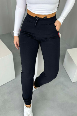 ELASTIC WAIST SIMPLE WOMEN SWEATPANTS DARK BLUE+RED/BLU ERRET+KUQE 