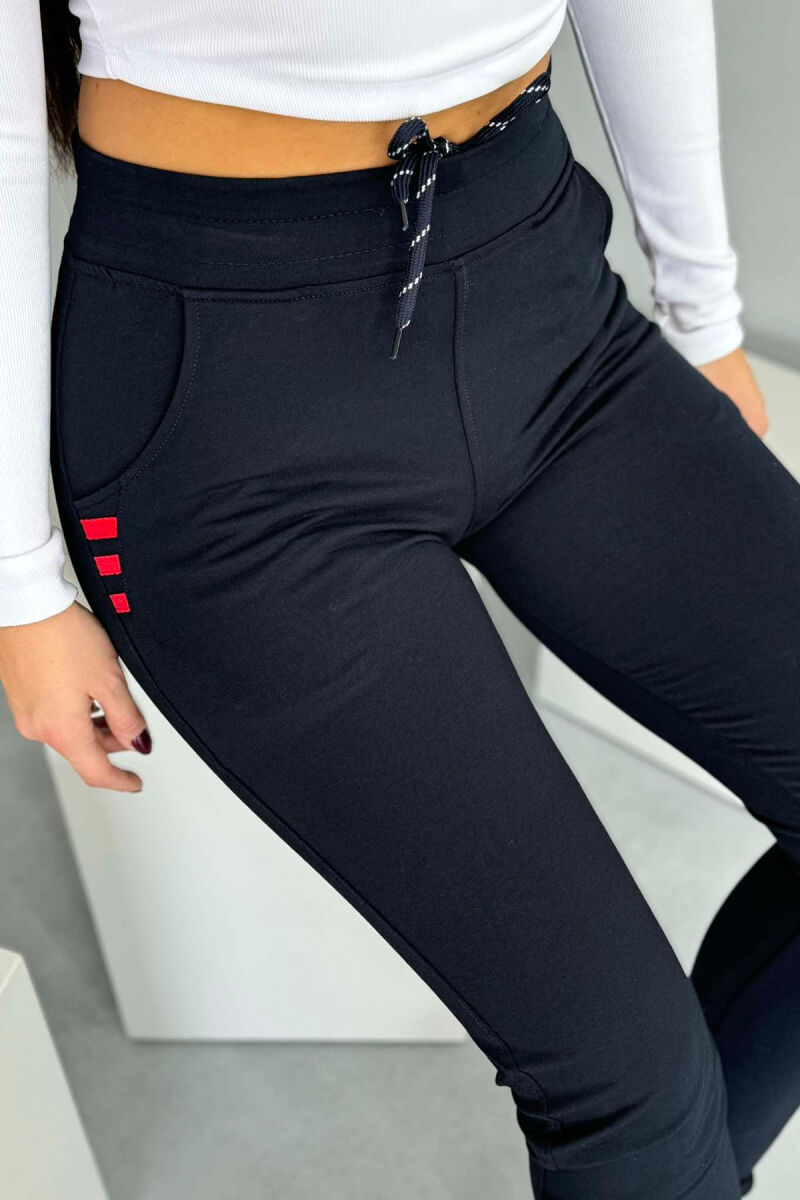 ELASTIC WAIST SIMPLE WOMEN SWEATPANTS DARK BLUE+RED/BLU ERRET+KUQE - 2