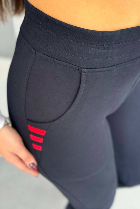 ELASTIC WAIST SIMPLE WOMEN SWEATPANTS DARK BLUE+RED/BEE+KU - 4