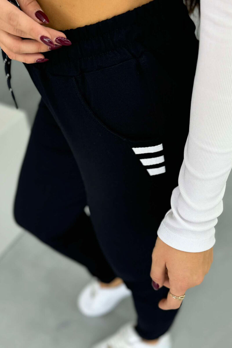 ELASTIC WAIST SIMPLE WOMEN SWEATPANTS DARKBLUE/WHITE-BEEBA - 3