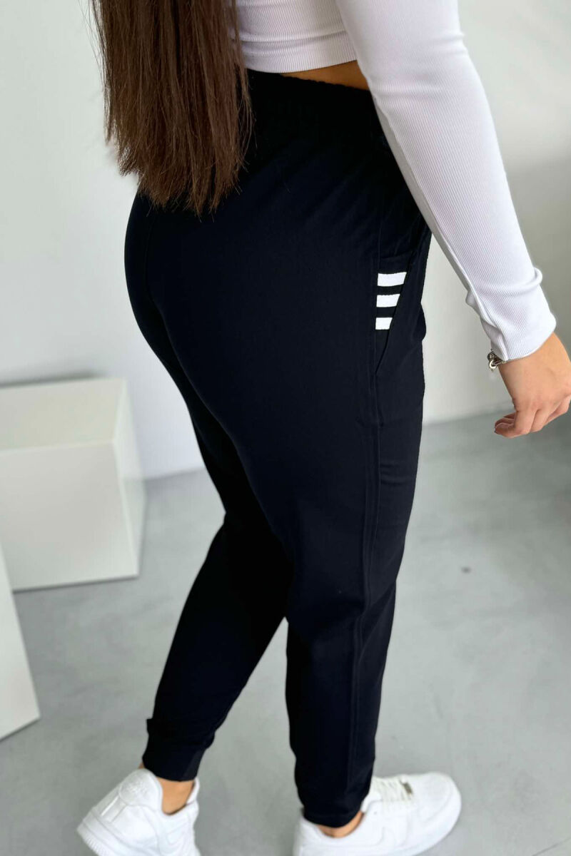 ELASTIC WAIST SIMPLE WOMEN SWEATPANTS DARKBLUE/WHITE-BEEBA - 4