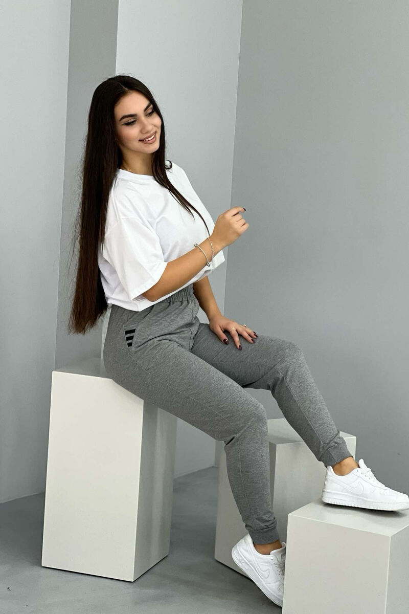 ELASTIC WAIST SIMPLE WOMEN SWEATPANTS GREY/GRI - 3