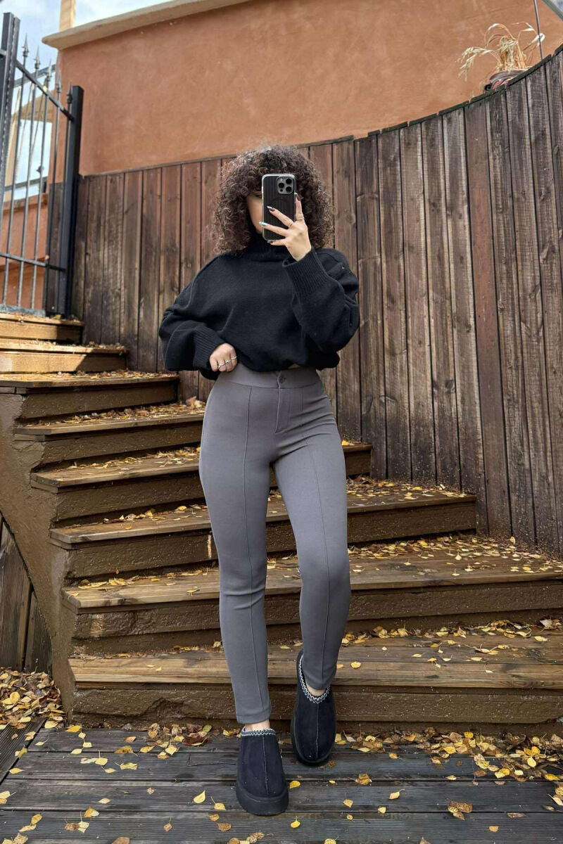 ELASTIC WAIST SIMPLE ONE COLOR WOMEN TROUSERS DARK GREY/GEE - 3