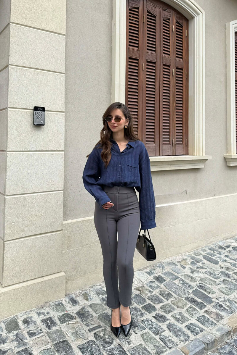 ELASTIC WAIST SIMPLE ONE COLOR WOMEN TROUSERS DARK GREY/GEE - 1