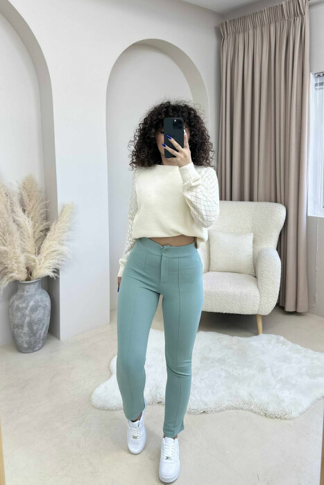 ELASTIC WAIST SIMPLE ONE COLOR WOMEN TROUSERS MINT/MENTE - 3
