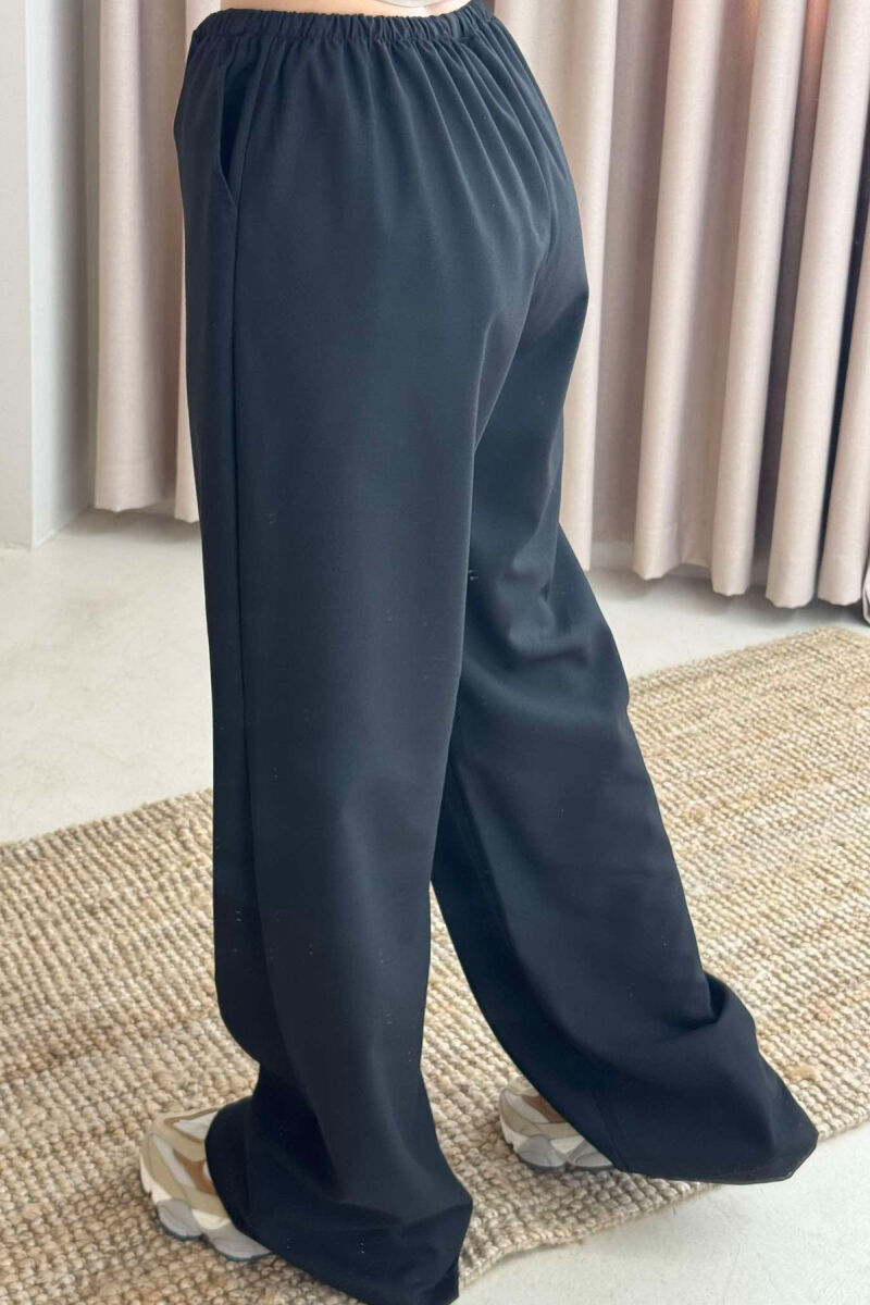 ELASTIC WAIST WIDE LEG ONE COLOR WOMEN TROUSERS BLACK/ E ZEZE - 5