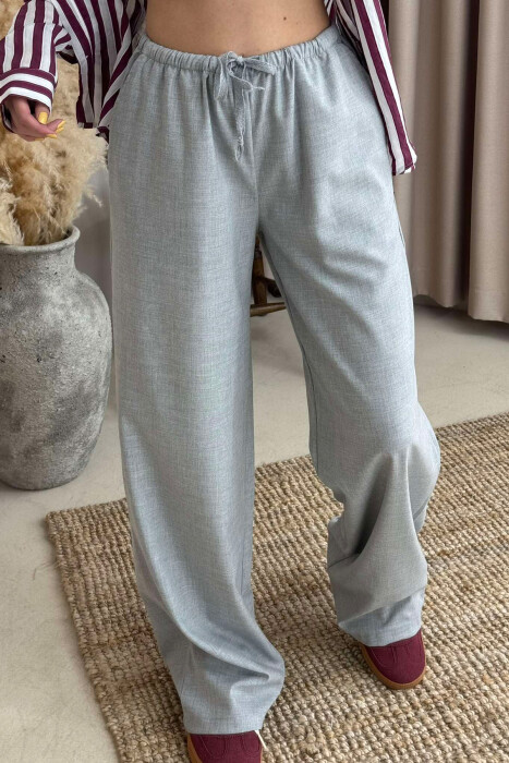 ELASTIC WAIST WIDE LEG ONE COLOR WOMEN TROUSERS LIGHT GREY/GZ - 4