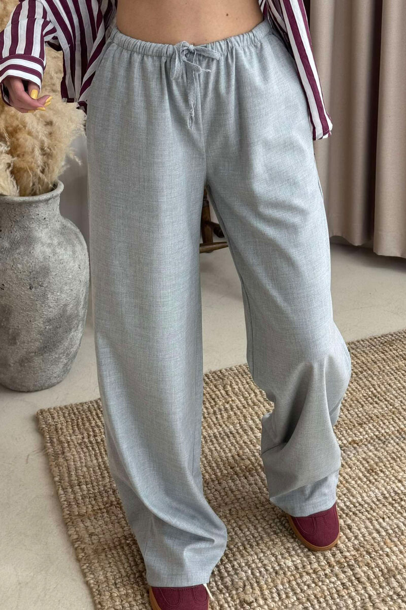 ELASTIC WAIST WIDE LEG ONE COLOR WOMEN TROUSERS LIGHT GREY/GZ - 4