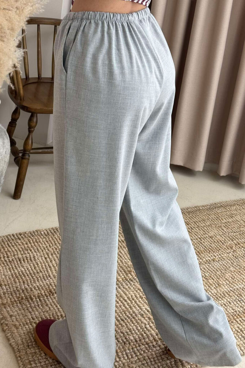 ELASTIC WAIST WIDE LEG ONE COLOR WOMEN TROUSERS LIGHT GREY/GZ - 5