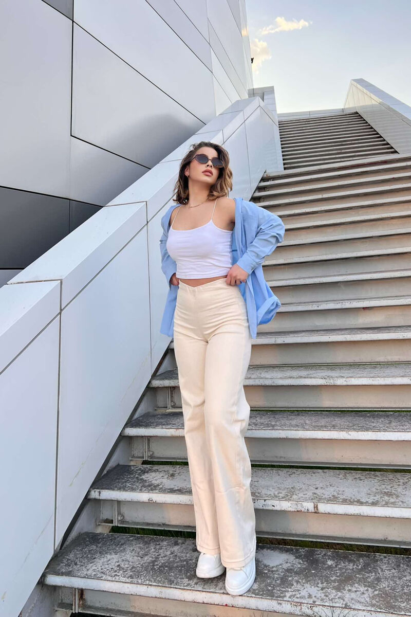 ELASTIC WAIST WIDE LEG WOMEN JEANS CREAM/KREM - 1
