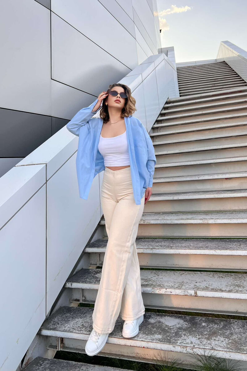 ELASTIC WAIST WIDE LEG WOMEN JEANS CREAM/KREM - 2
