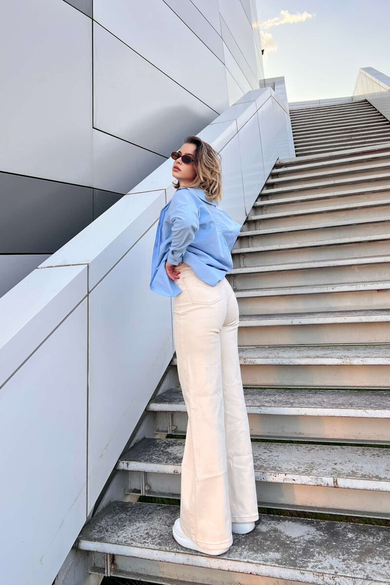 ELASTIC WAIST WIDE LEG WOMEN JEANS CREAM/KREM - 3
