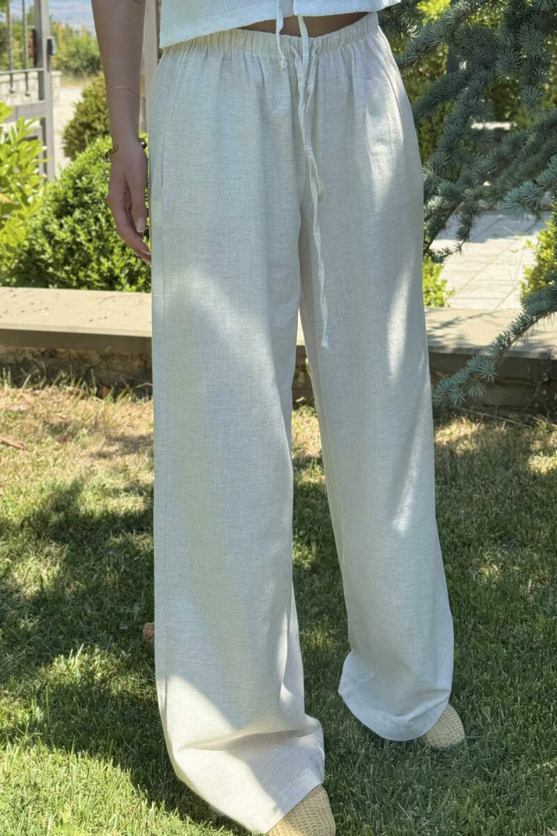 ELASTIC WAIST WIDE LEG WOMEN TROUSERS CREAM/KREM - 2