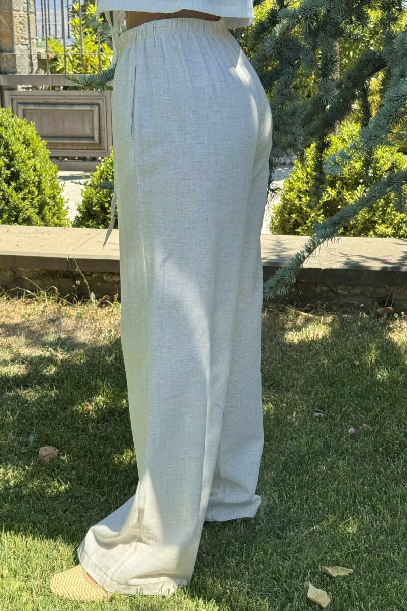 ELASTIC WAIST WIDE LEG WOMEN TROUSERS CREAM/KREM - 3