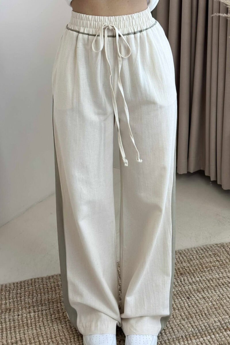 ELASTIC WAIST WIDE LEG WOMEN TROUSERS CREAM/KREM - 3