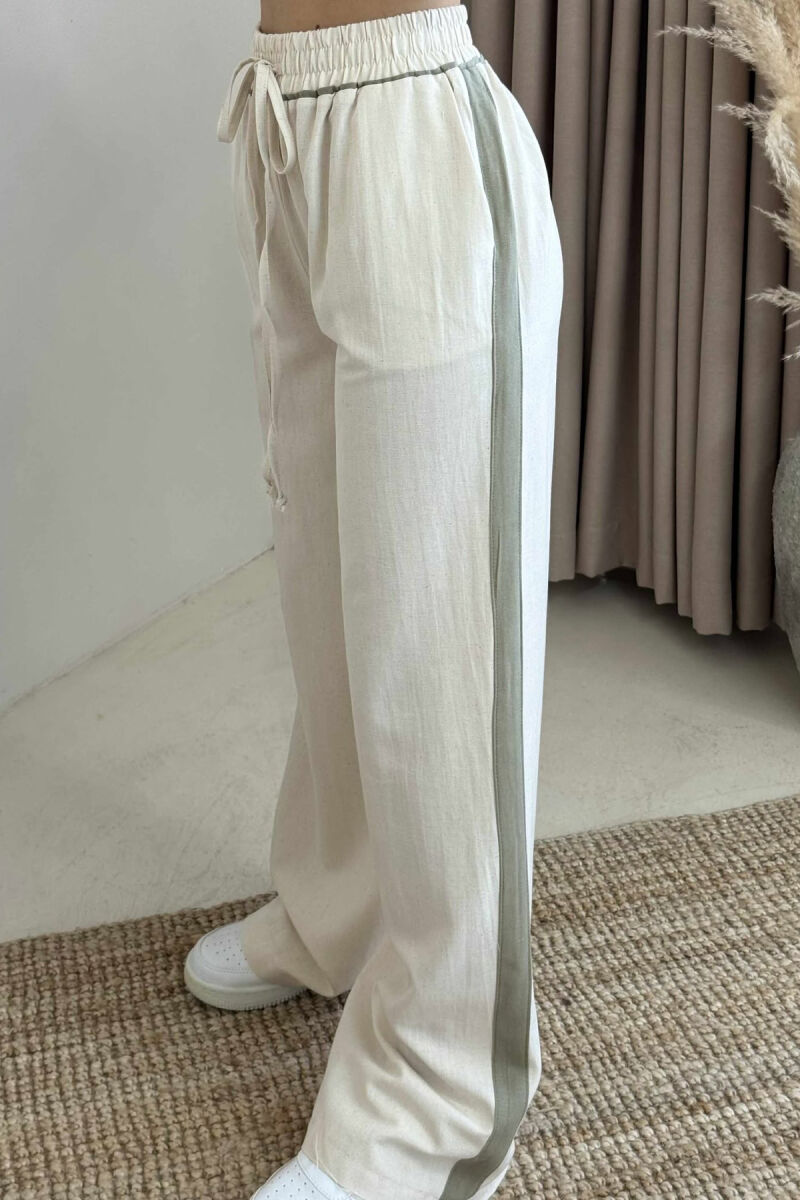 ELASTIC WAIST WIDE LEG WOMEN TROUSERS CREAM/KREM - 4