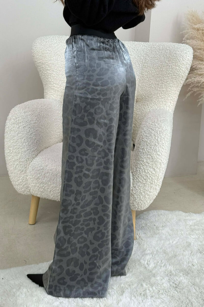 ELASTIC WAIST WIDE LEG WOMEN TROUSERS GREY/GRI - 4