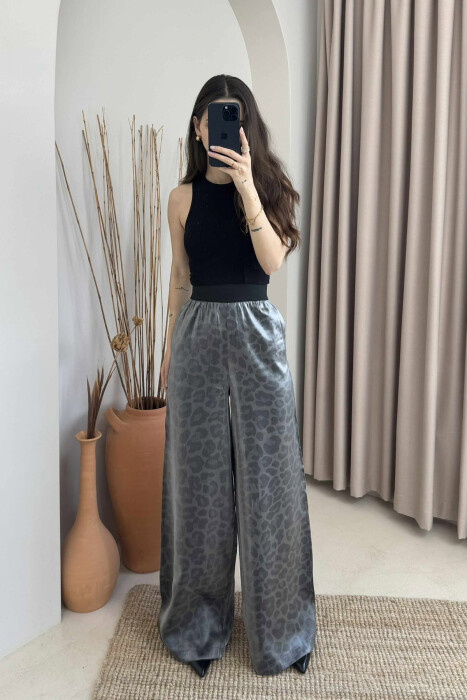 ELASTIC WAIST WIDE LEG WOMEN TROUSERS GREY/GRI - 2