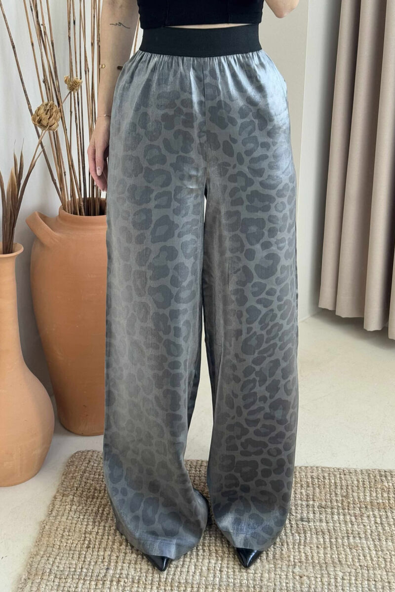 ELASTIC WAIST WIDE LEG WOMEN TROUSERS GREY/GRI - 3