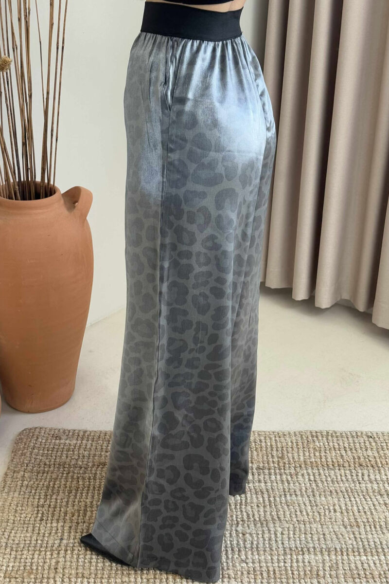 ELASTIC WAIST WIDE LEG WOMEN TROUSERS GREY/GRI - 4