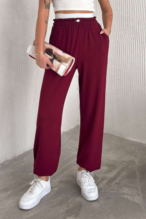 ELASTIC WAIST WOMEN SWEATPANTS IN BURGUNDY COLOR - 2